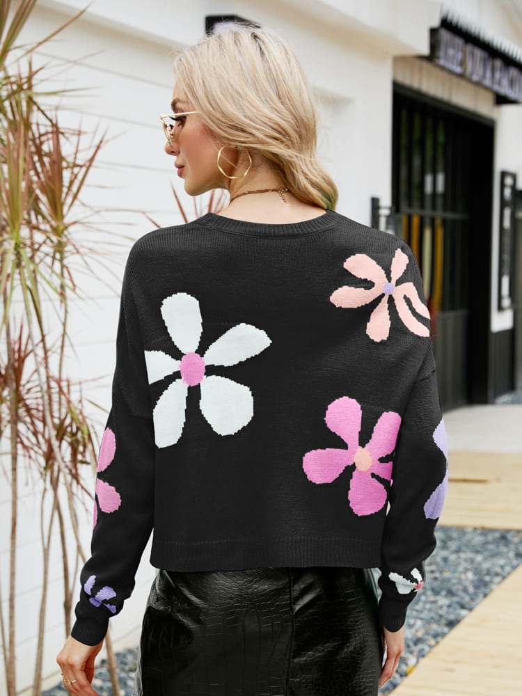 Sweater Crewneck Solto Floral Doce