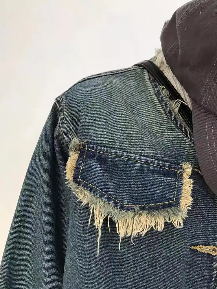 Vintage Rund Hals Frayed Denim