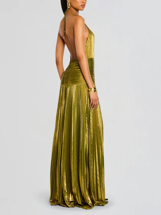 Thalia Metallic Peridot Maxikjole