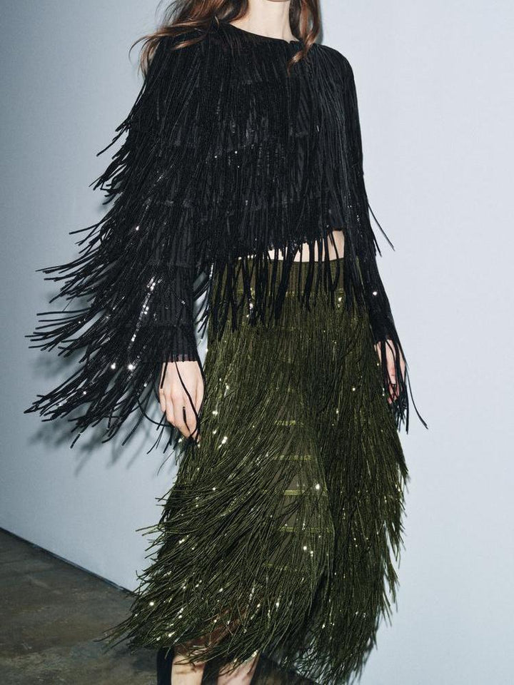 Fringed Sequin Skirt