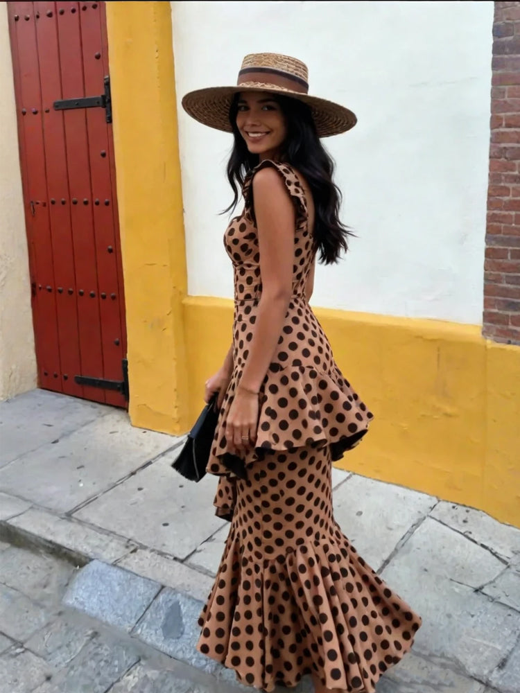Set ng Crop na Flamenco na may Polka Dot