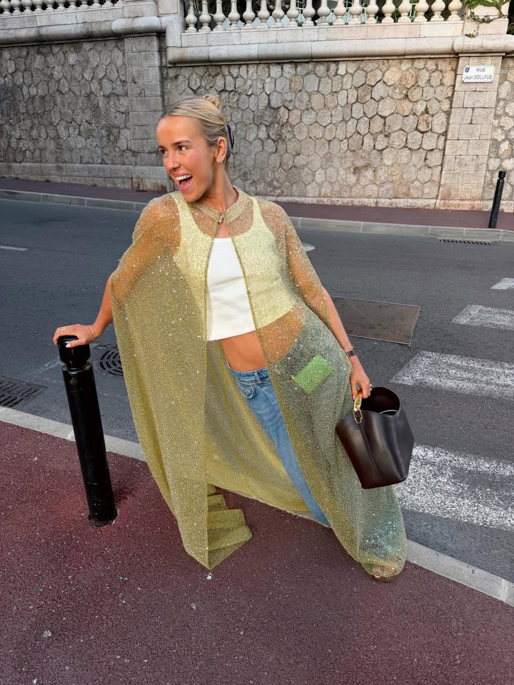Lime Green Sheer Sparkle Long Cape