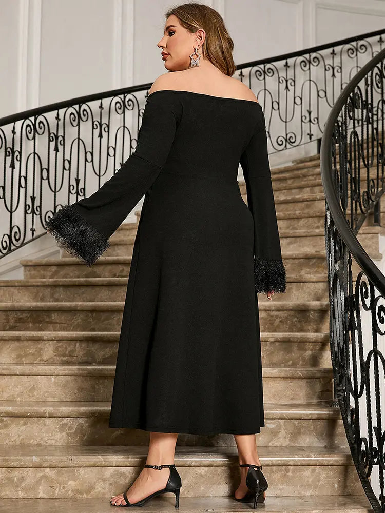 Elegantes Ein-Schulter Langarmkleid