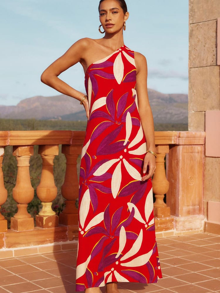 Sukienka maxi na jedno ramię, wiązana na ramieniu, w kolorze Palma