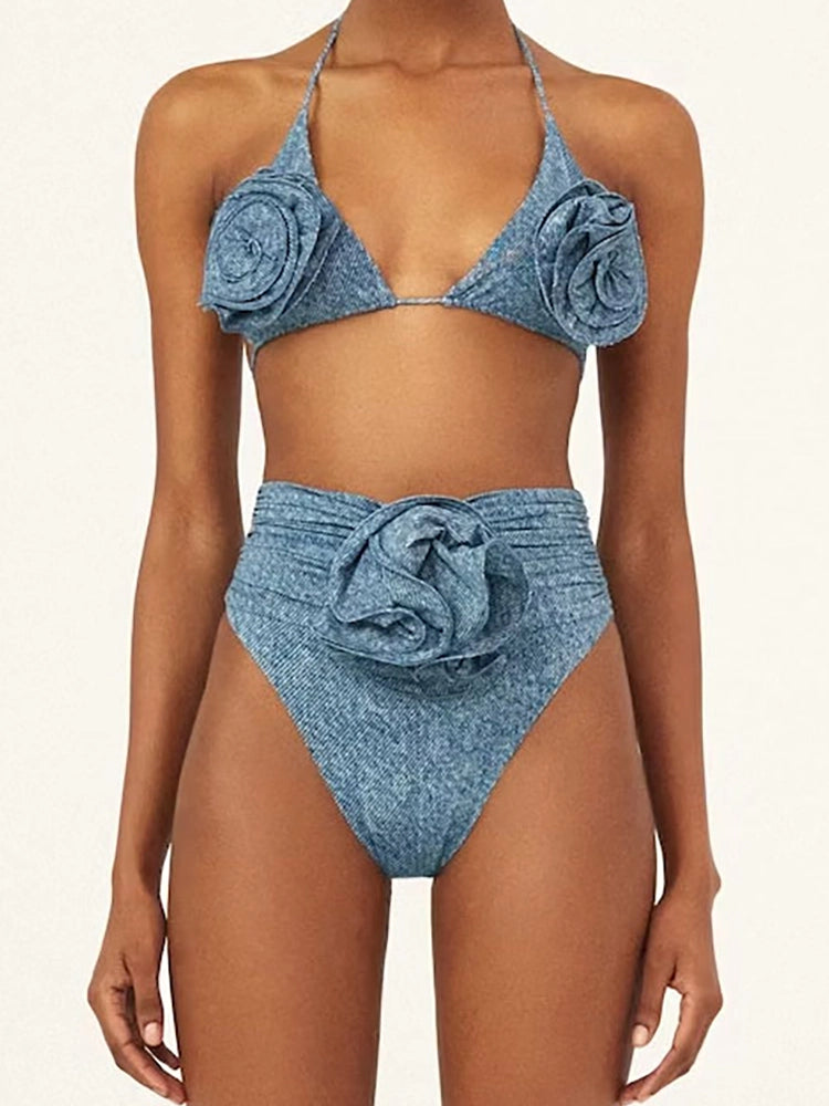 3D Blumen Neckholder Sexy Bikini Set