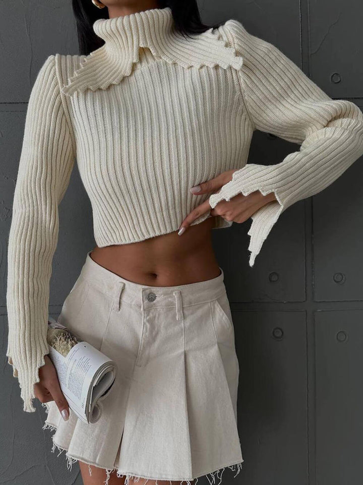 Spids skjorte lang krave Crop sweater