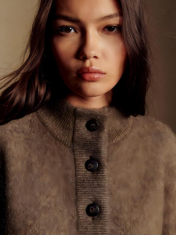 Teddy Collar Mohair Jacket-Dark Taupe