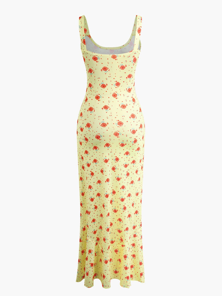 Çiçek Desenli Deniz Kızı Slip Maxi Elbise