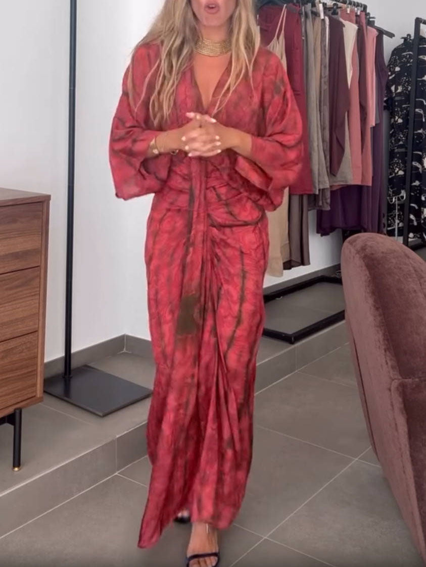 Kimono-stil trykt kjole