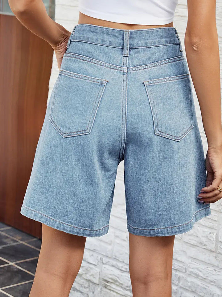 Justerbare denim bermudashorts med midje