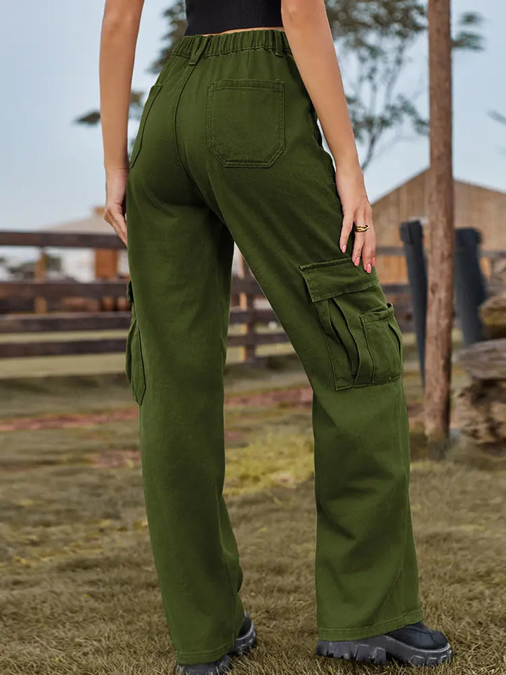 Pantalones cargo de mezclilla con cintura elástica estilo americano