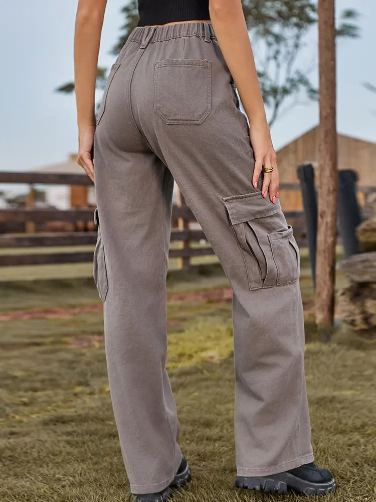 Pantalones cargo de mezclilla con cintura elástica estilo americano