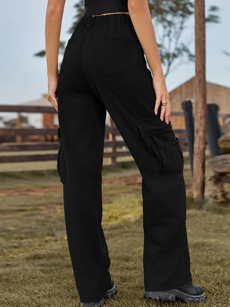 Pantalones cargo de mezclilla con cintura elástica estilo americano