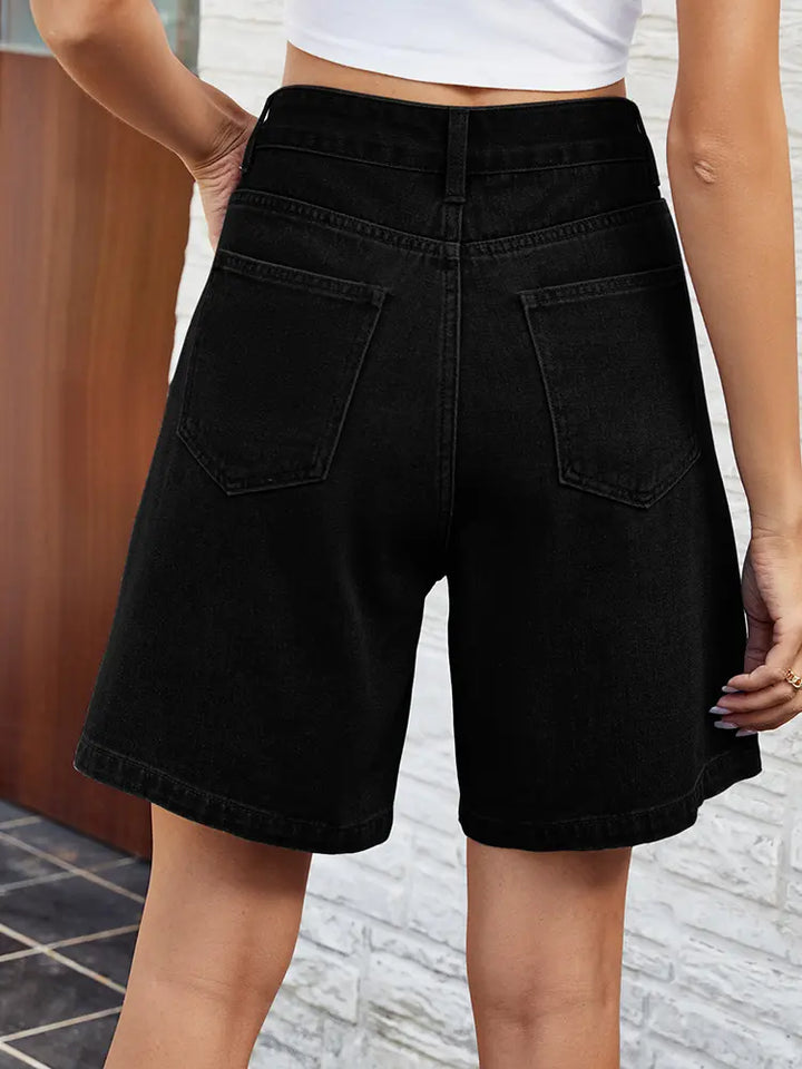 Justerbare denim bermudashorts med midje