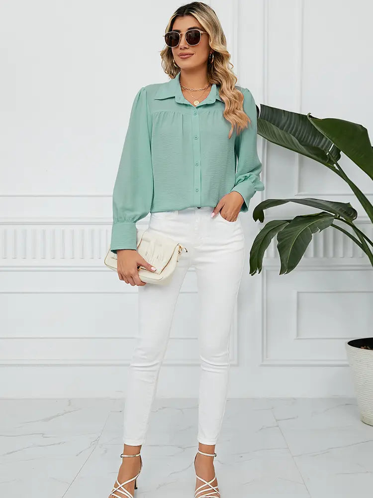 Chiffon Lockeres Button-Up Hemd