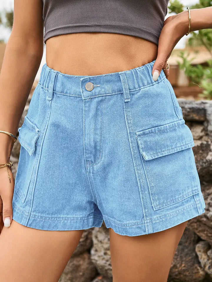 American-Style Denim Cargo Shorts