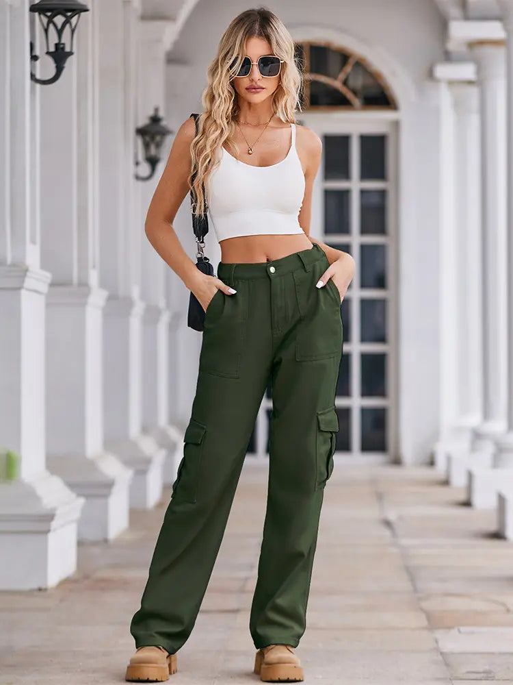 Pantalones cargo de mezclilla con cordón de primavera