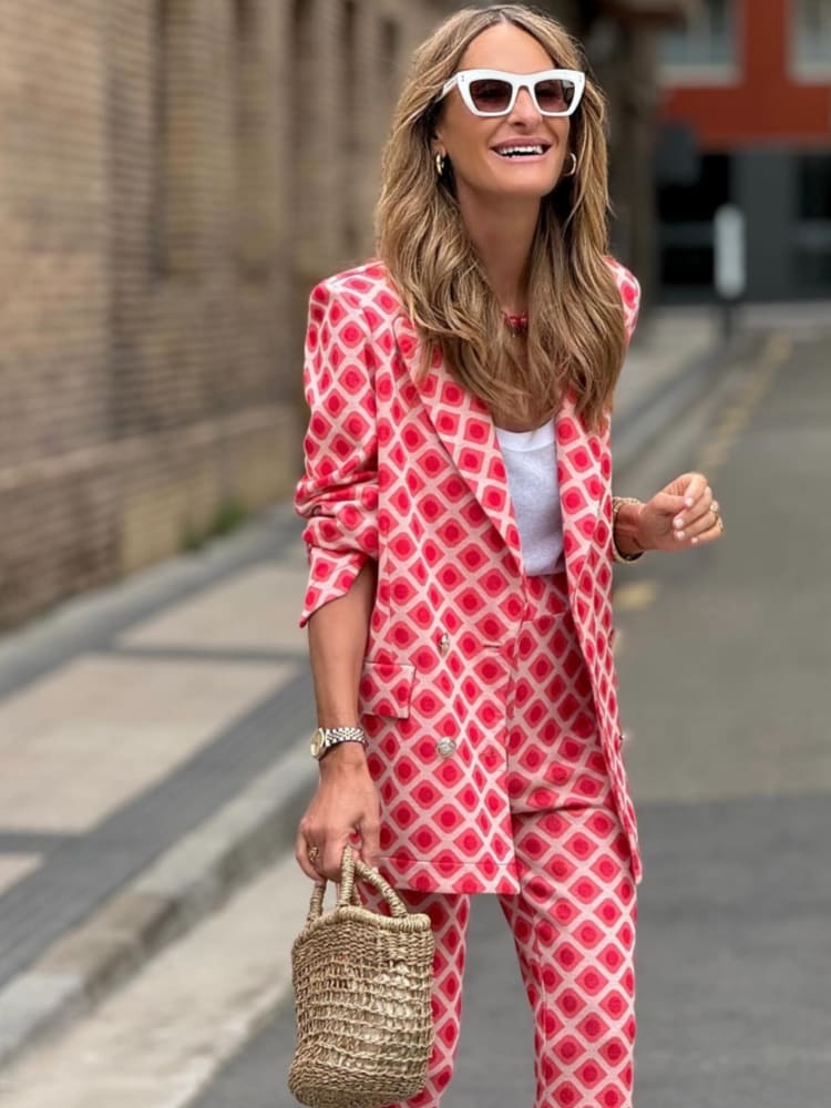 Trendy Printed Blazer Pants Set