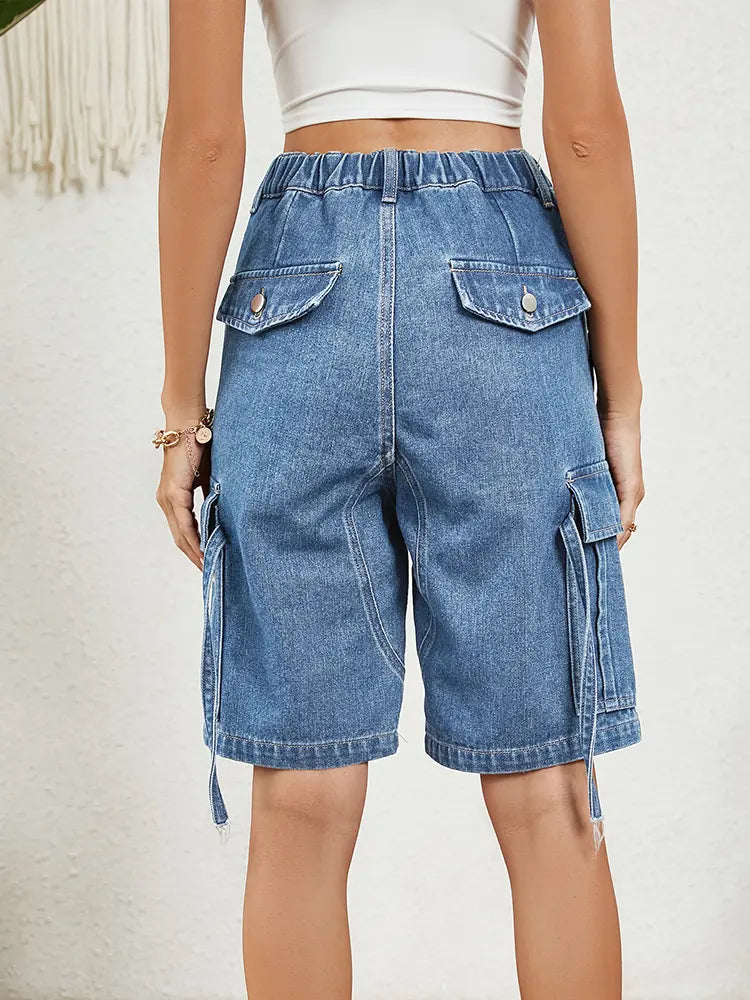 Washed Utility Denim Shorts