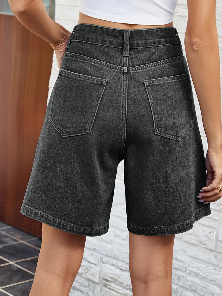 Justerbare denim bermudashorts med midje