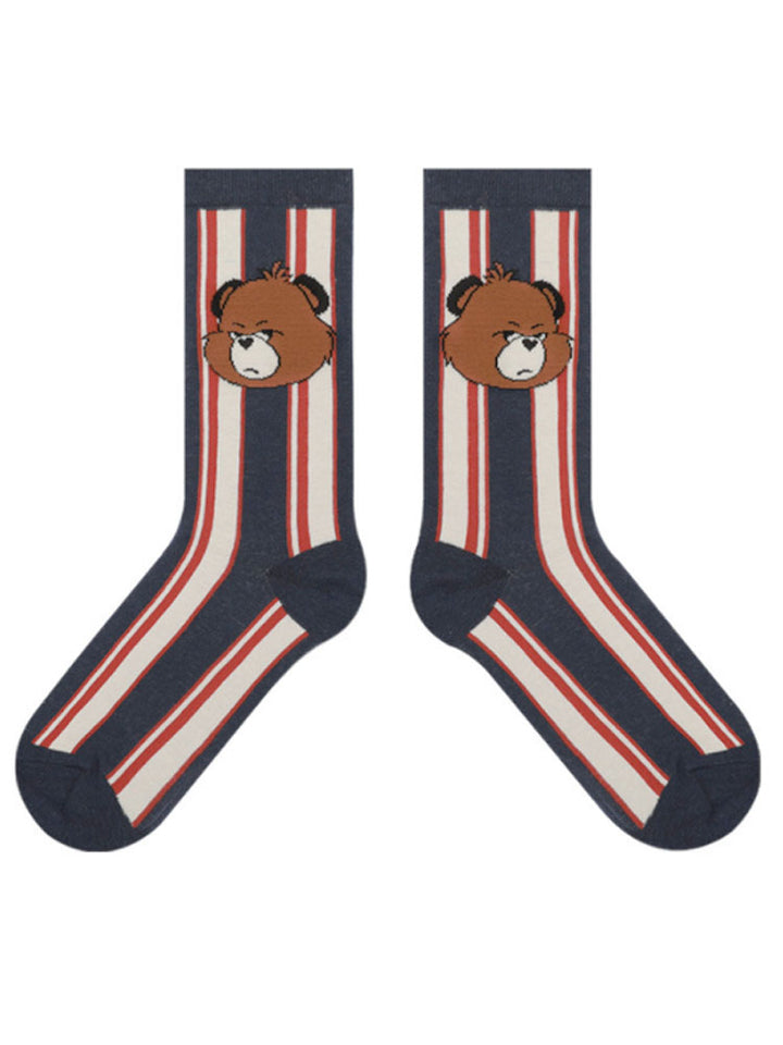 Cute Bear ριγέ βαμβακερές κάλτσες