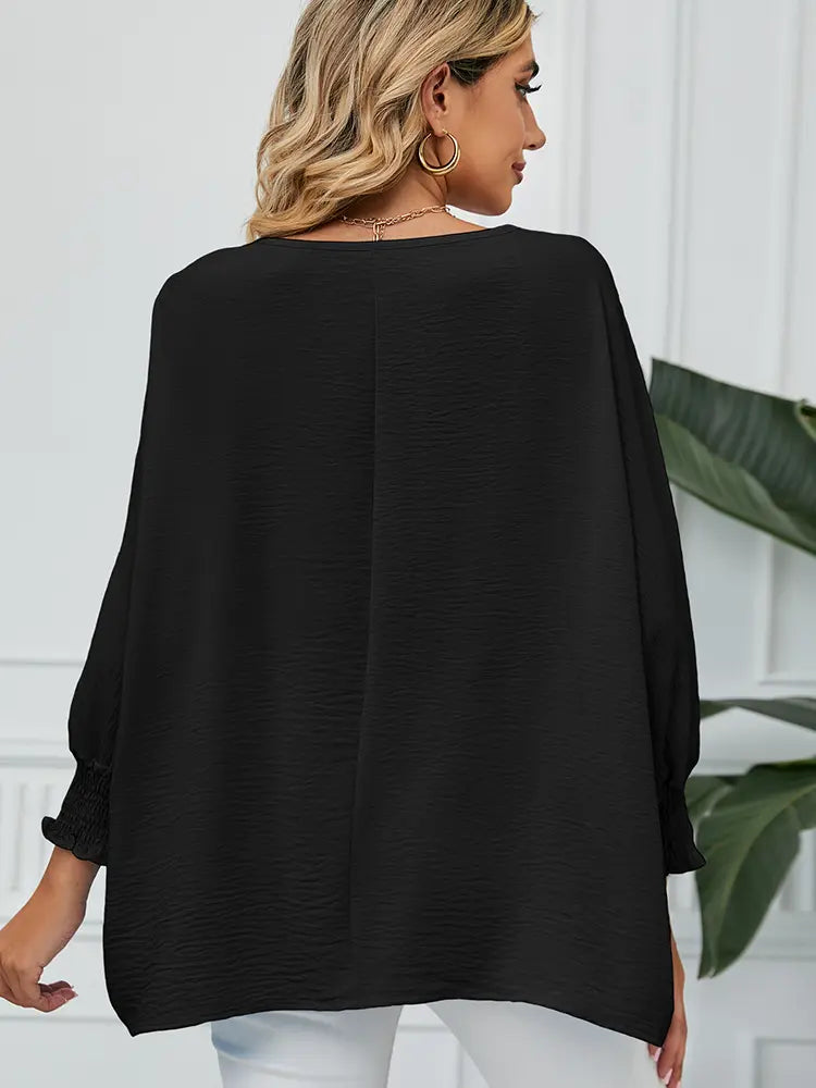 Blusa in chiffon a vestibilità ampia con maniche 3/4