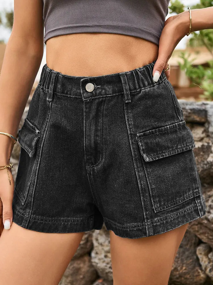 American-Style Denim Cargo Shorts