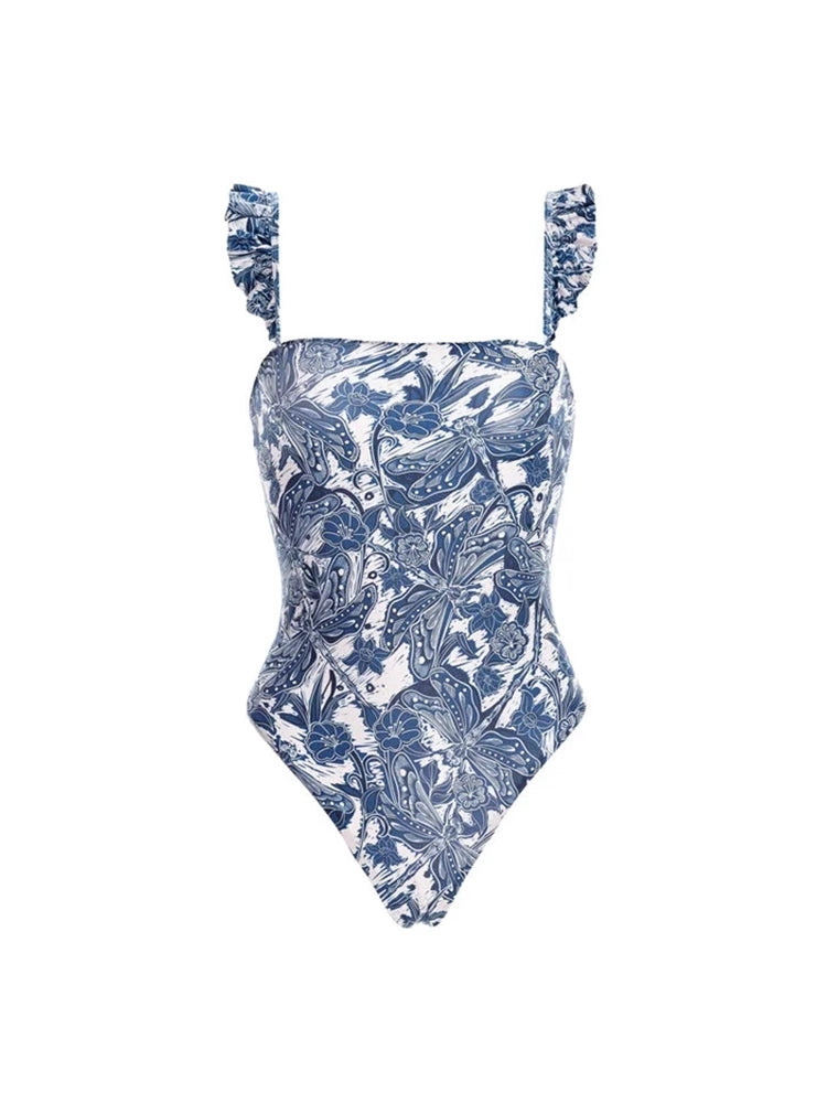 Costum de baie întreg cu volane Blue Dragonfly