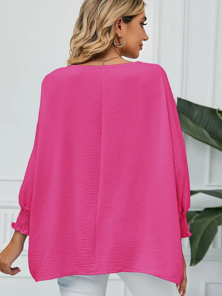 Løs Chiffon Bluse med 3/4 Ærmer