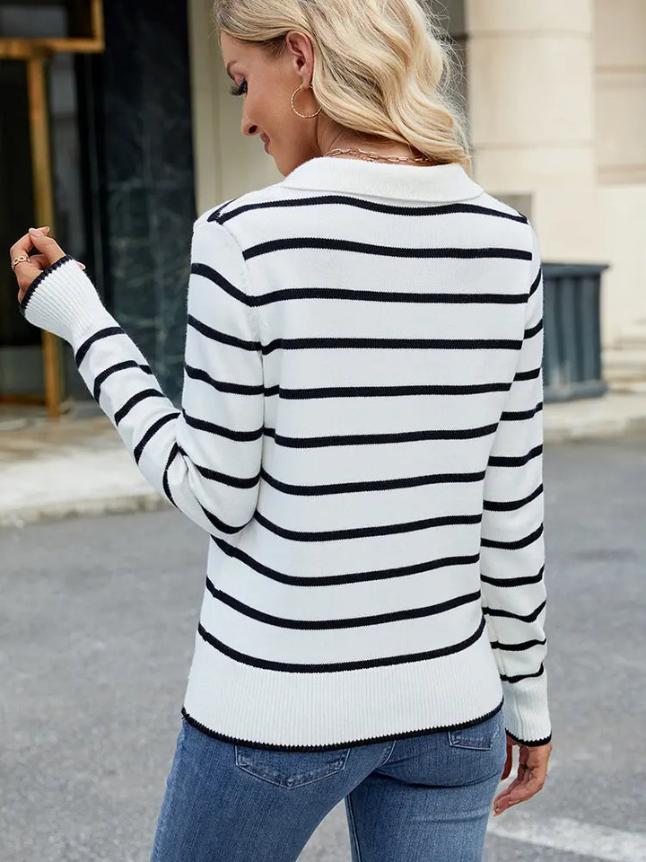 Spring Casual Striped Long-Sleeve Knit Sweater