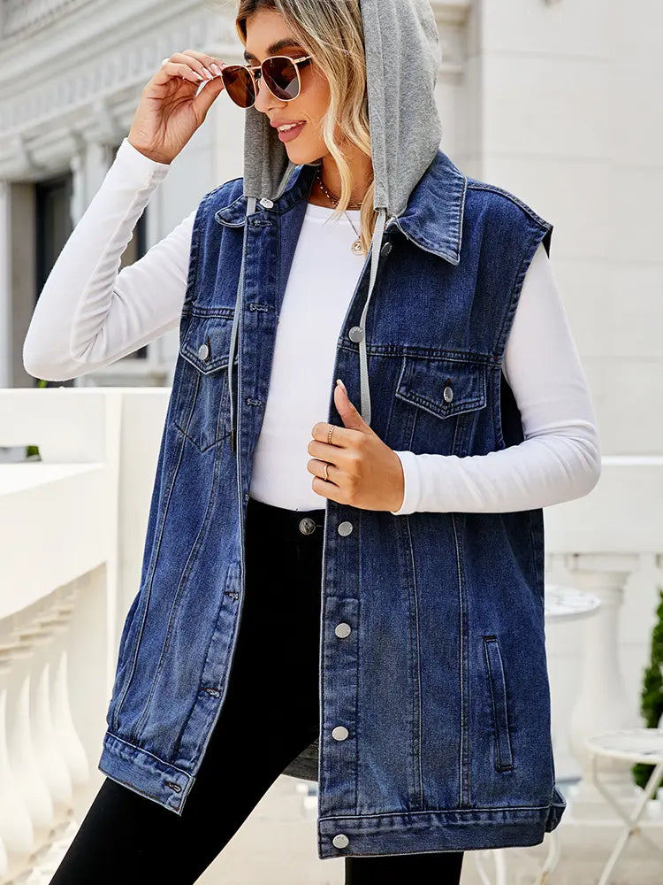 Klasikong Hooded Denim Vest