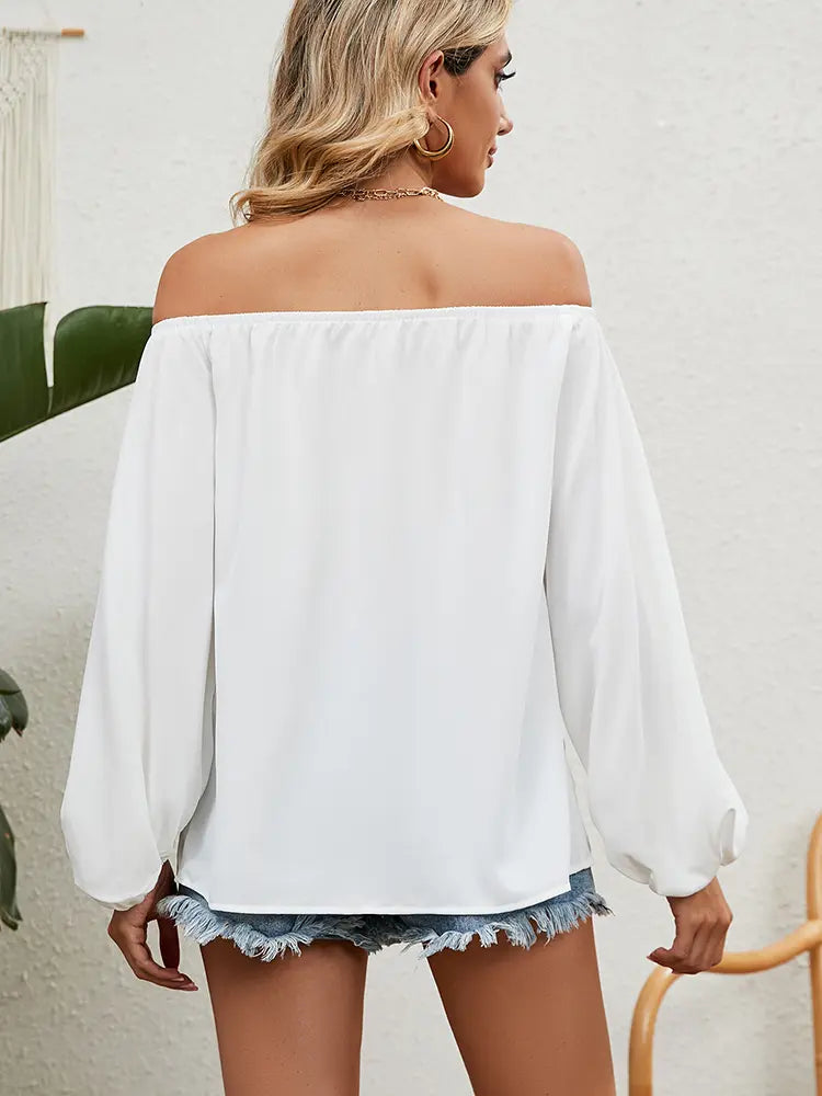 Off-Shoulder Solid Chiffon Bluse