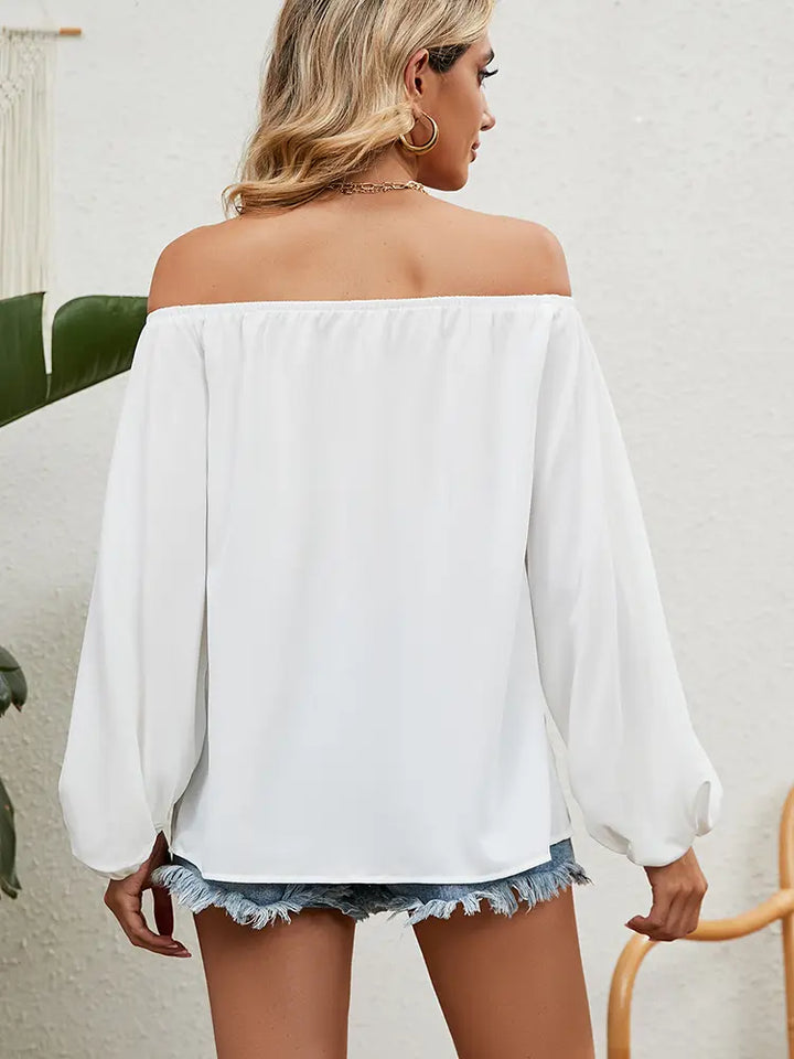 Blusa de Chiffon Sólida com Ombros à Mostra