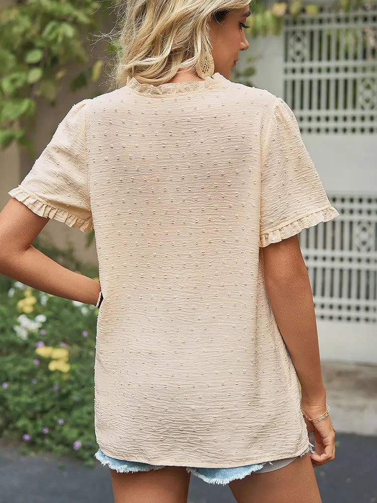 Chic prinsesseærme cutwork chiffon bluse