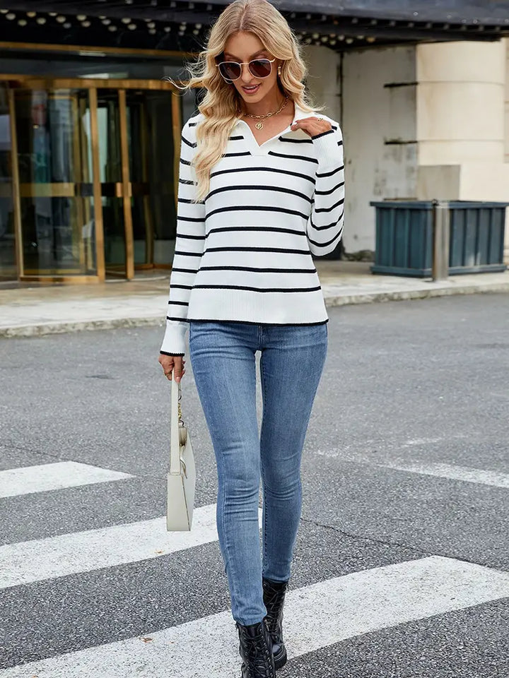 Spring Casual Striped Long-Sleeve Knit Sweater