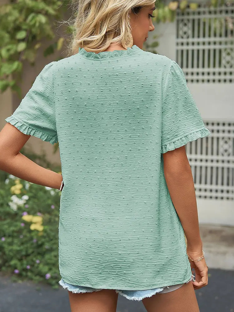 Chic prinsesseærme cutwork chiffon bluse