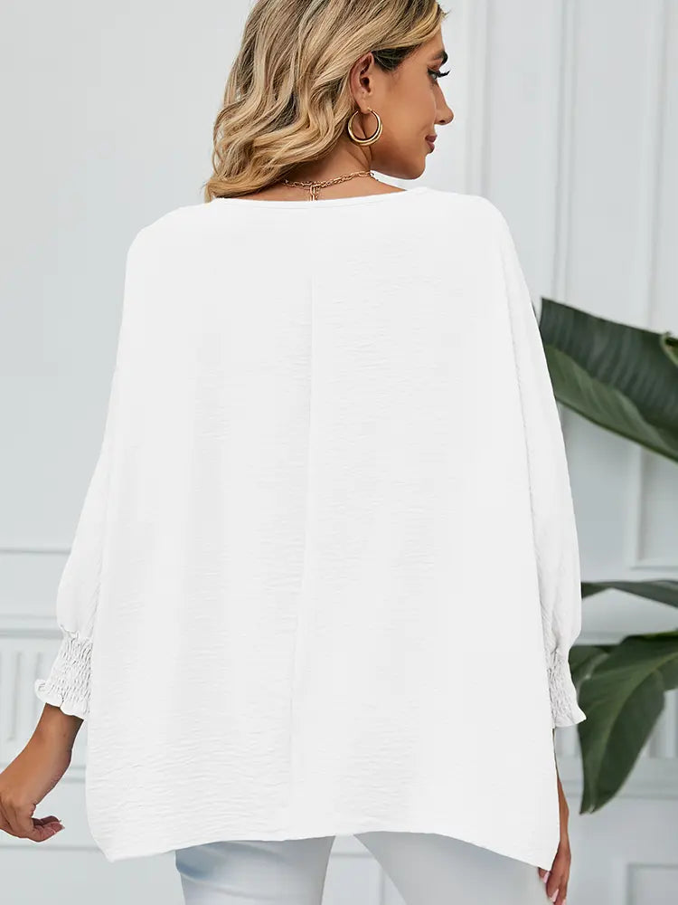 Løs Chiffon Bluse med 3/4 Ærmer