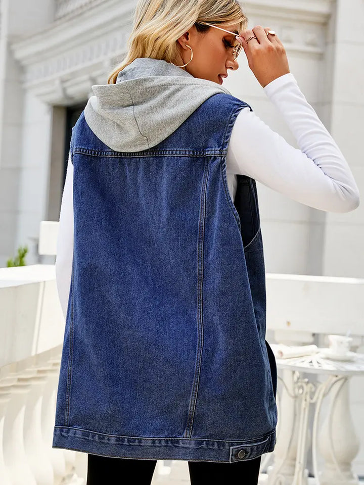 Gilet en denim à capuche classique