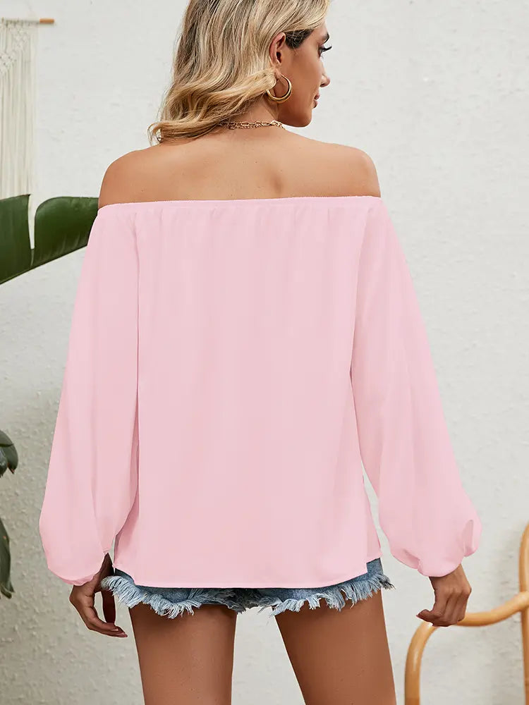 Off-Shoulder Solid Chiffon Blouse