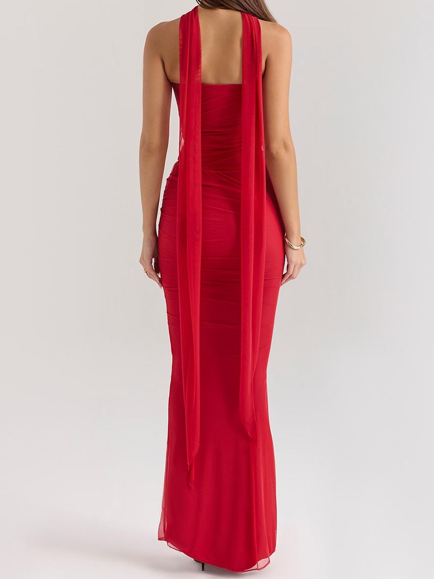 Red  Strapless Bodice and High Waist Skirt with Tie Set