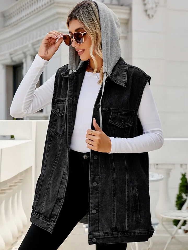 Gilet en denim à capuche classique