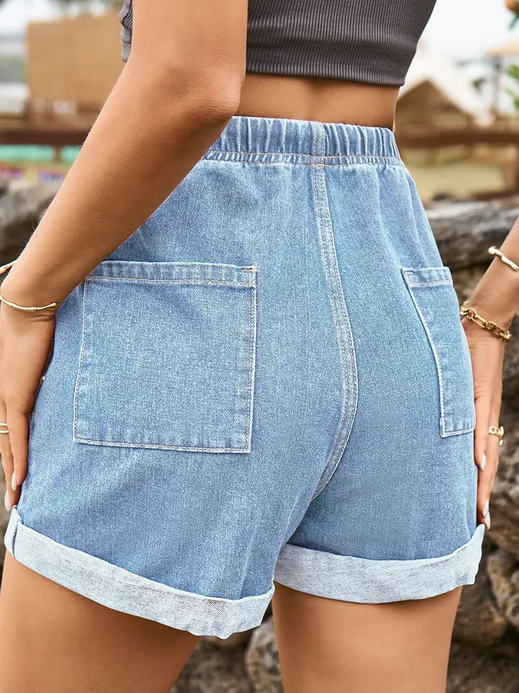 Tie-Waist Rolled-Hem Denim Shorts