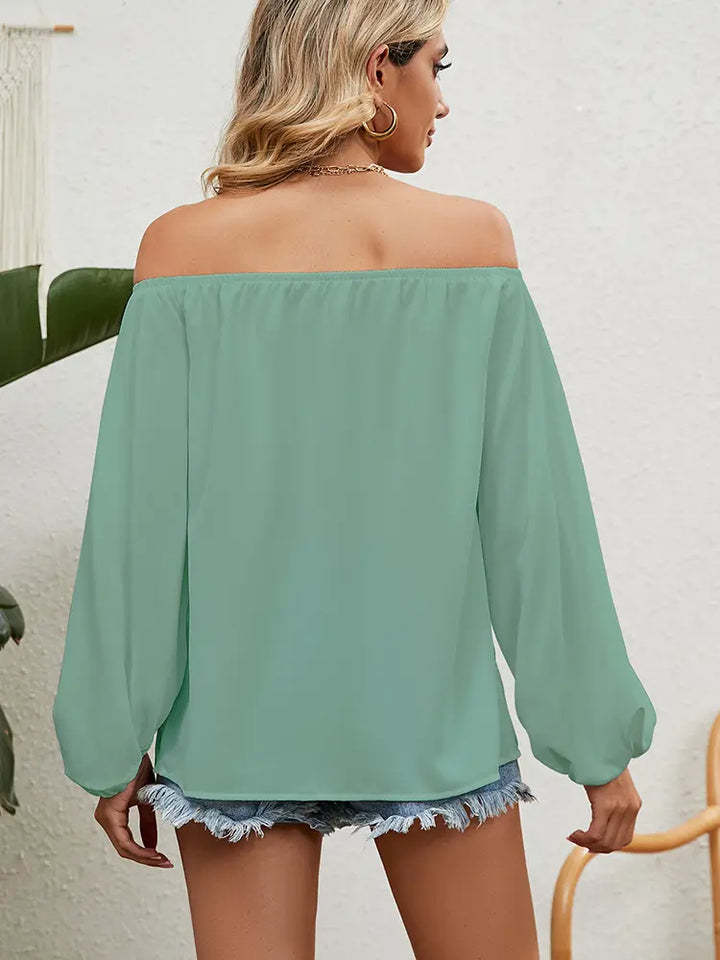 Off-Shoulder Solid Chiffon Blouse