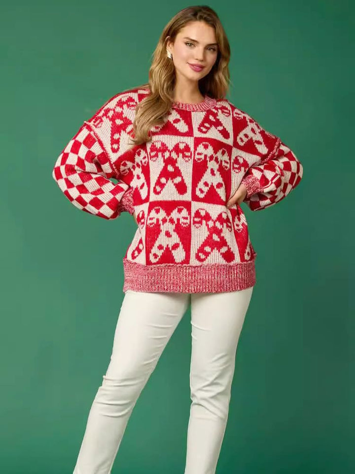 Pull en tricot de Noël à canne en sucre