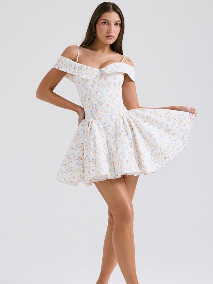 Vestido mini bustier de estampado floral blanco