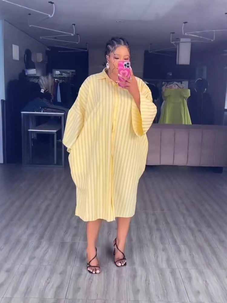 Plus Size Rugloze Gestreepte Cardigan Jurk