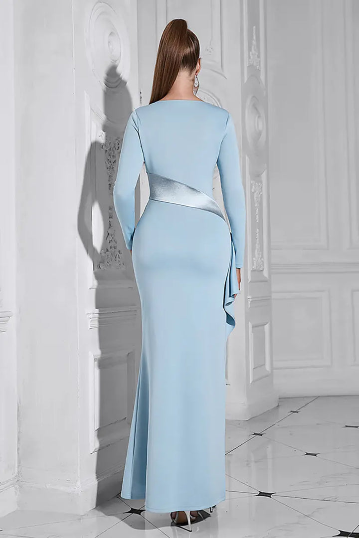 Asymmetrical Neckline Long Sleeve Dress