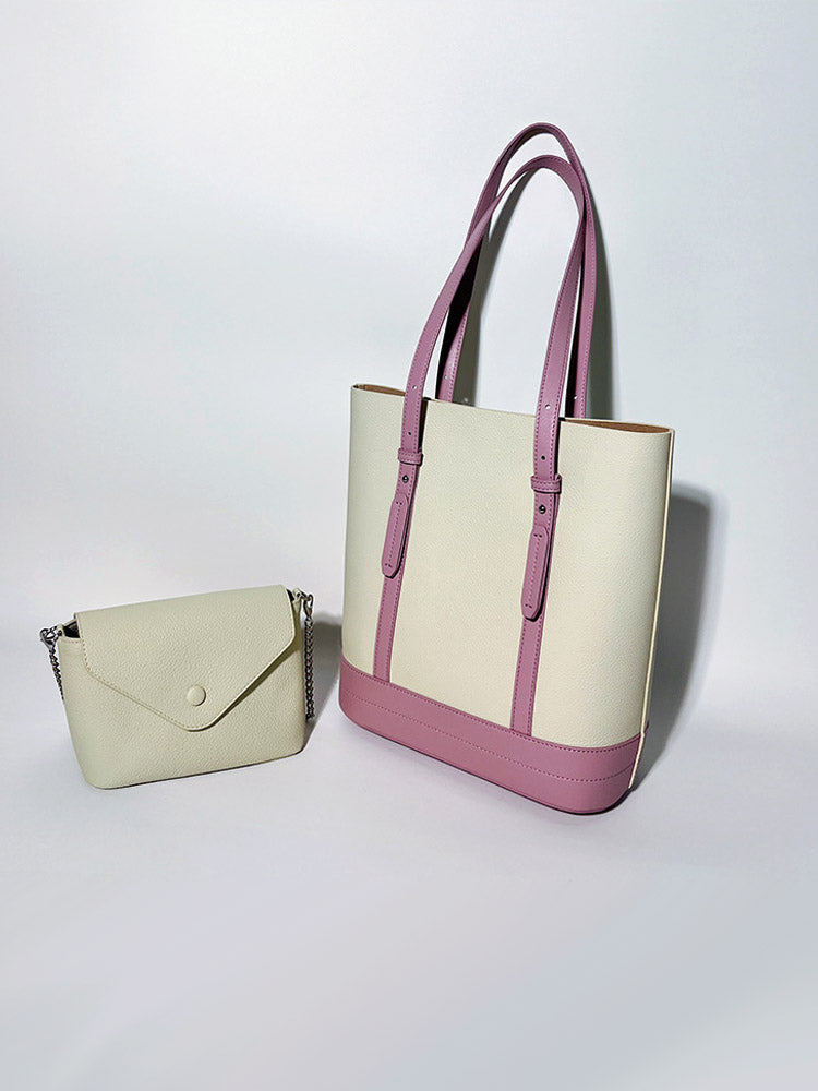 Colorblock Single Shoulder Leather Tote Bag