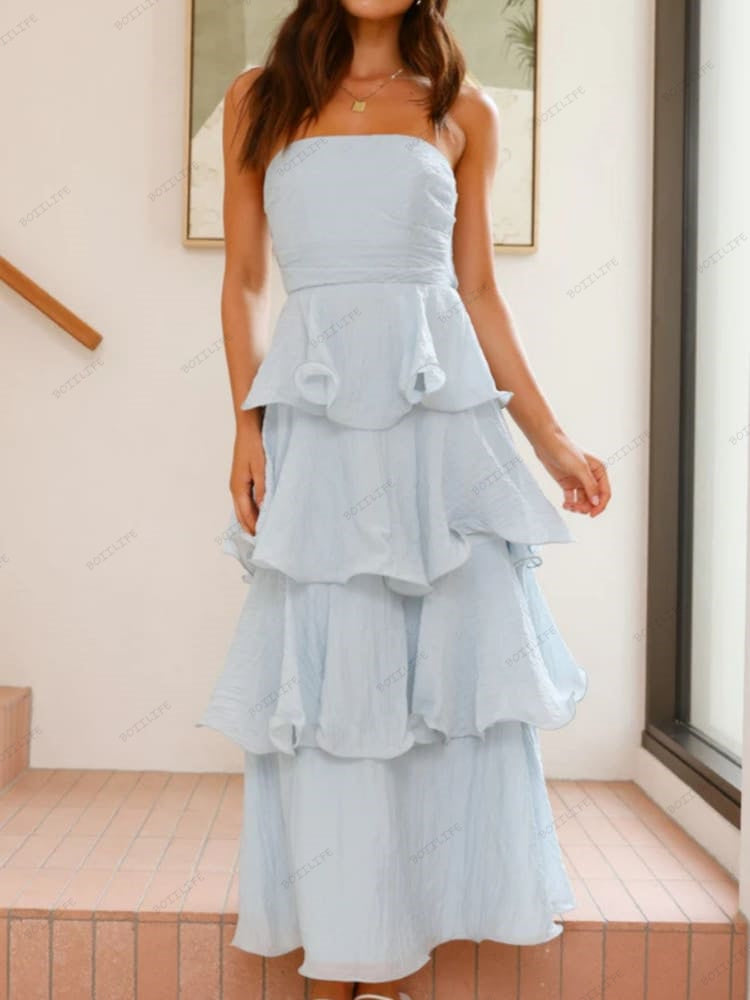 Sexy Chic Trägerloses Rückenausgeschnittenes Stufen-Midi-Kleid