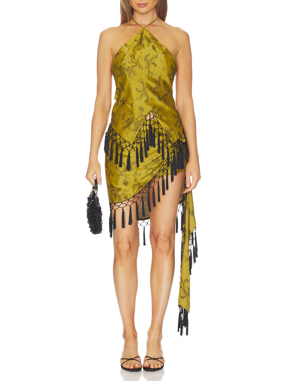 Bella Halter Tassel Trim Back Tie Top